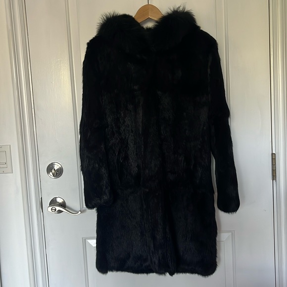 Hooded Black Fur Story rabbit fur coat, size 4. - Picture 5 of 10